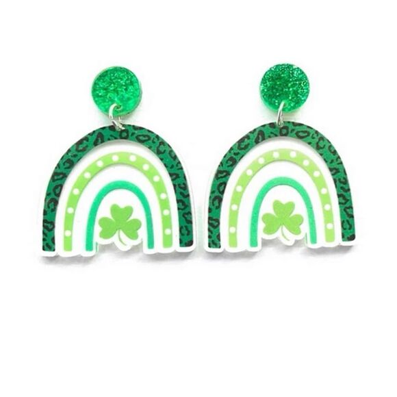 St Patricks Shamrock Rainbow Charm Earrings - Picture 2 of 5